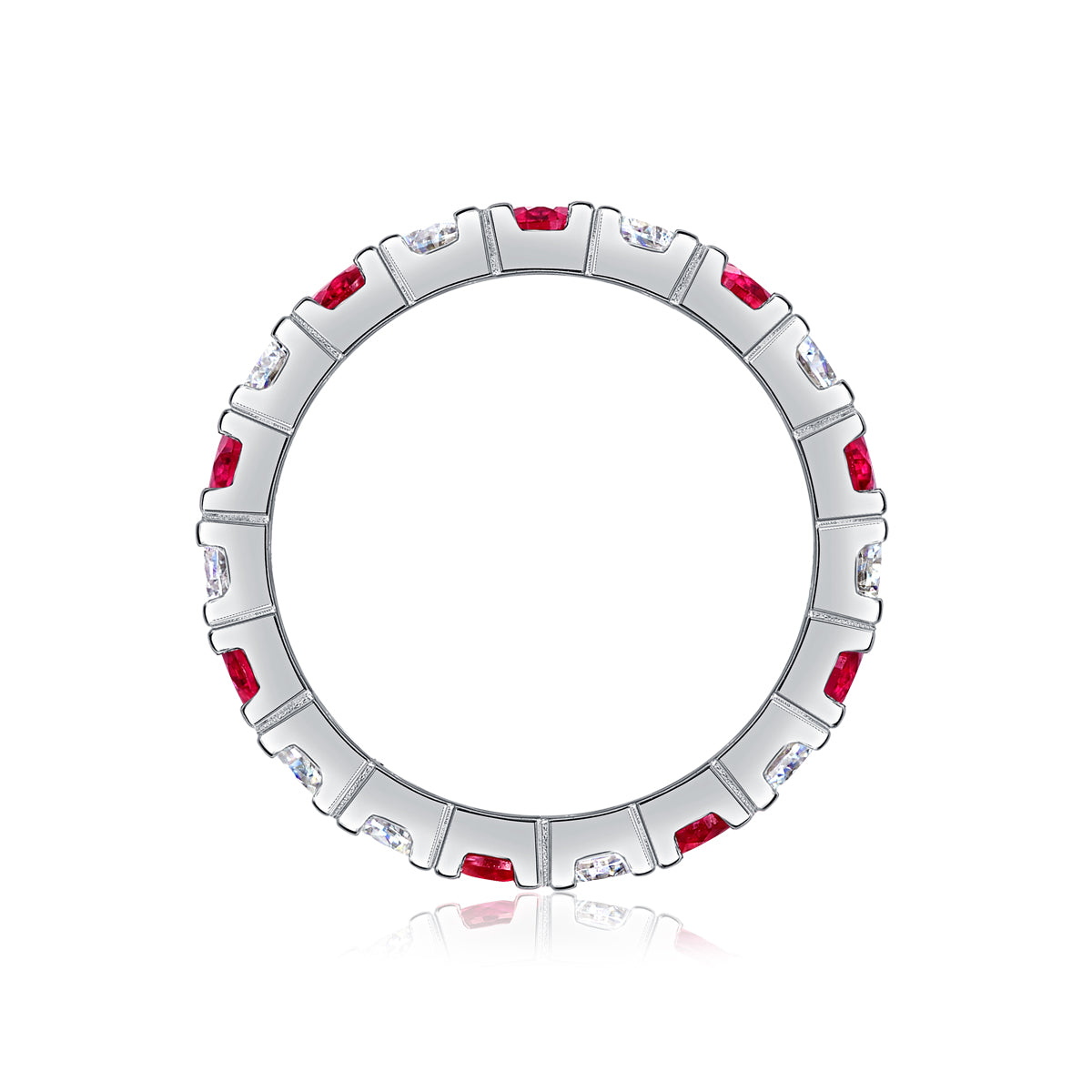2.4g S925 Sterling Silver Platinum Plated Eternity Ring  Synthetic Ruby & White Stone Alternating Band, Dainty Stackable Promise Ring For Women, Jewelry Gift Box Set