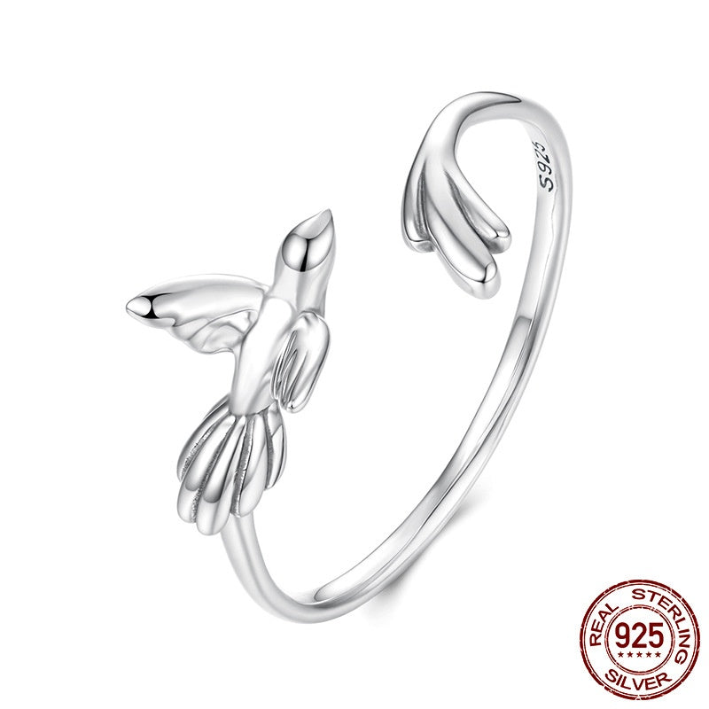 Simple S925 Sterling Silver Smart Bird Open Ring