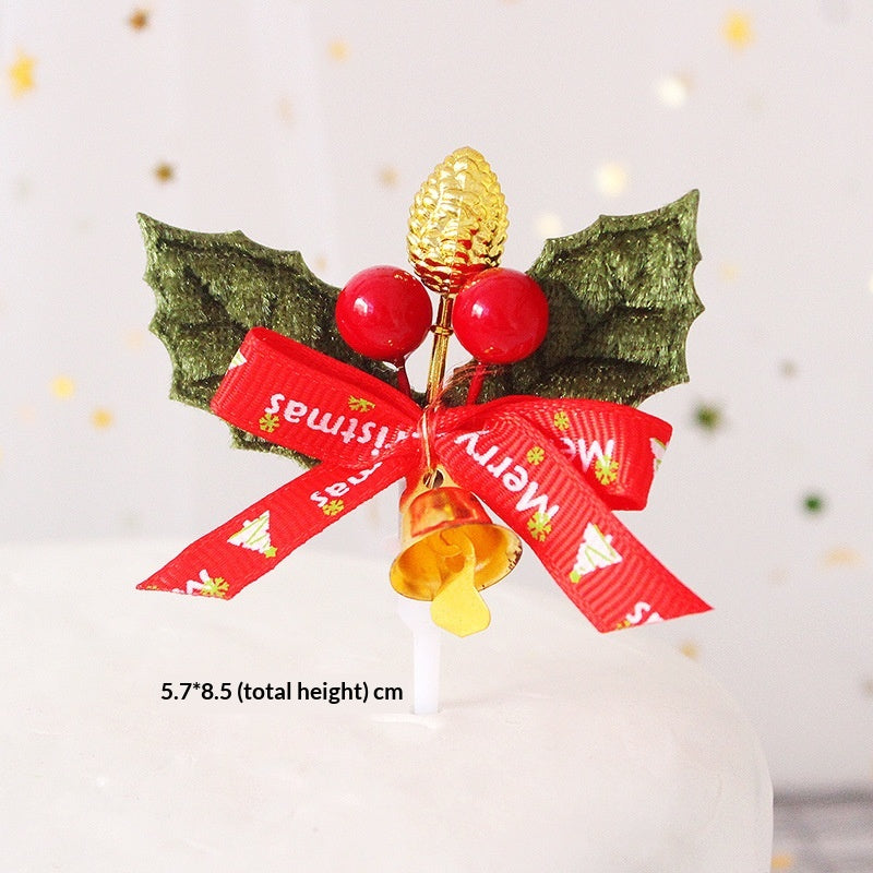 Christmas Cake Decoration Grass Ring Leaf Insert Christmas Dessert Table Decor Item