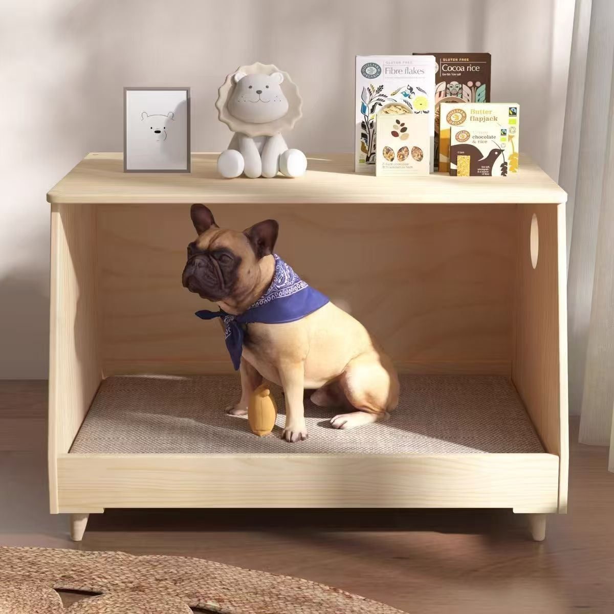 Solid Wood Nightstand Dog House Pet Cabinet Multi-Functional
