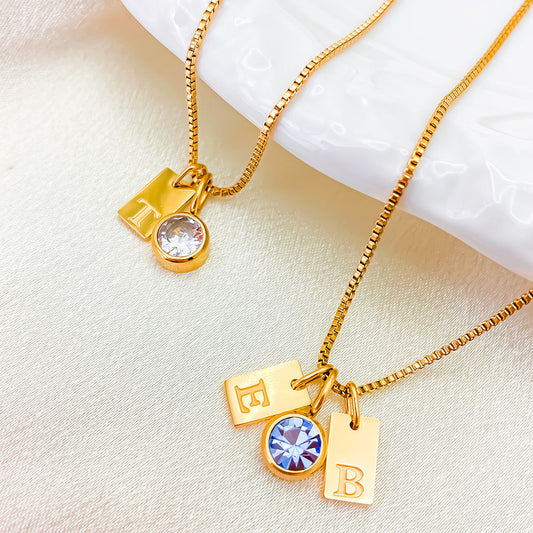 Birthstone Accessories Stainless Steel Plated 26 English Letter Pendant Necklace