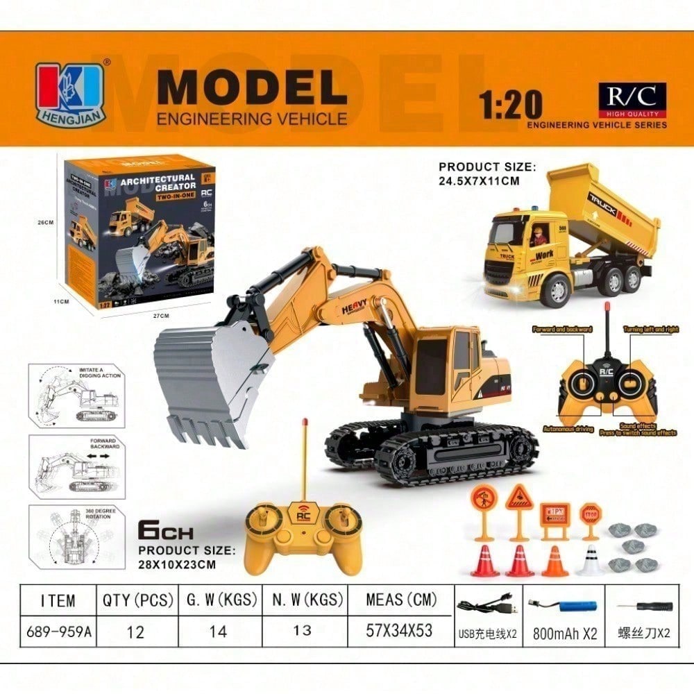 RC Dump Truck And Excavator Set, 2 In 1 Remote Control Construction Vehicles With Realistic Sounds And Lights, Perfect Holiday Gift, Toy Cars, Outside Toys, Carro Control Remoto, Remote Control Toys