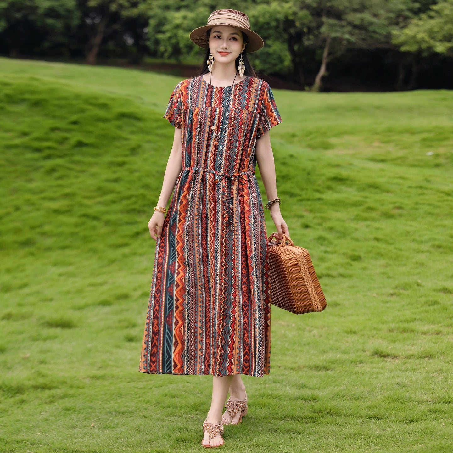 New Elegant Cotton Silk Dress For Middle Aged And Senior Women