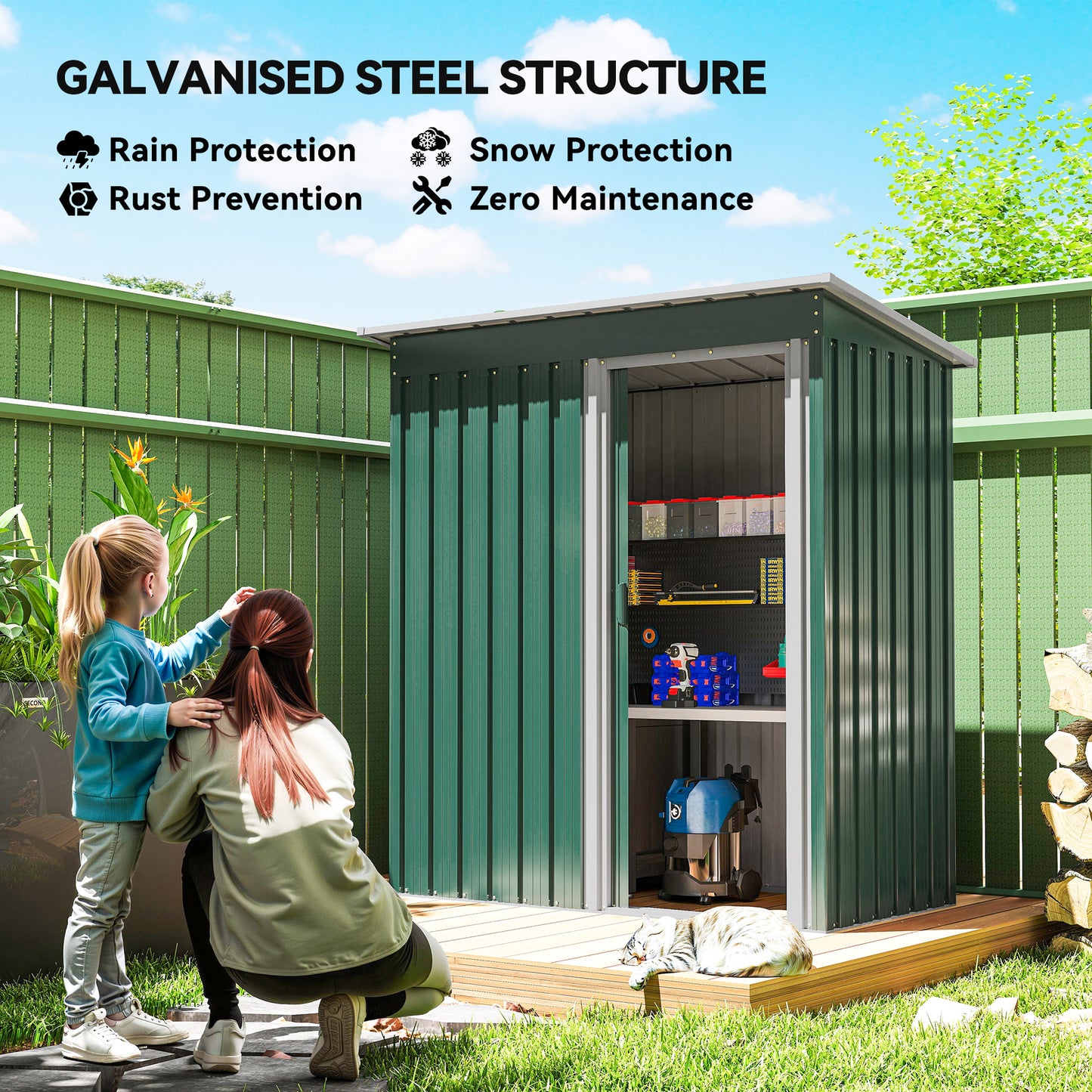5 X 3ft Garden Storage Shed With Sliding Door And Sloped Roof Outdoor Equipment Tool, Green
