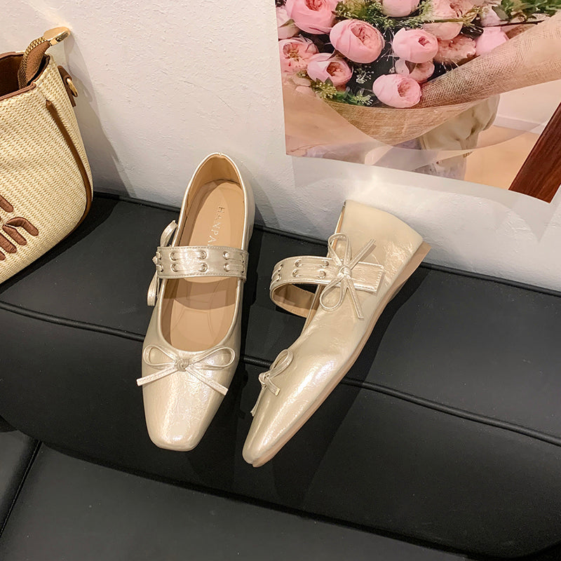 2026 New Summer Silver Hidden Heel Mary Janes For Women, French Ballet Flat Shoes With Single Strap, Match Dresses Perfectly