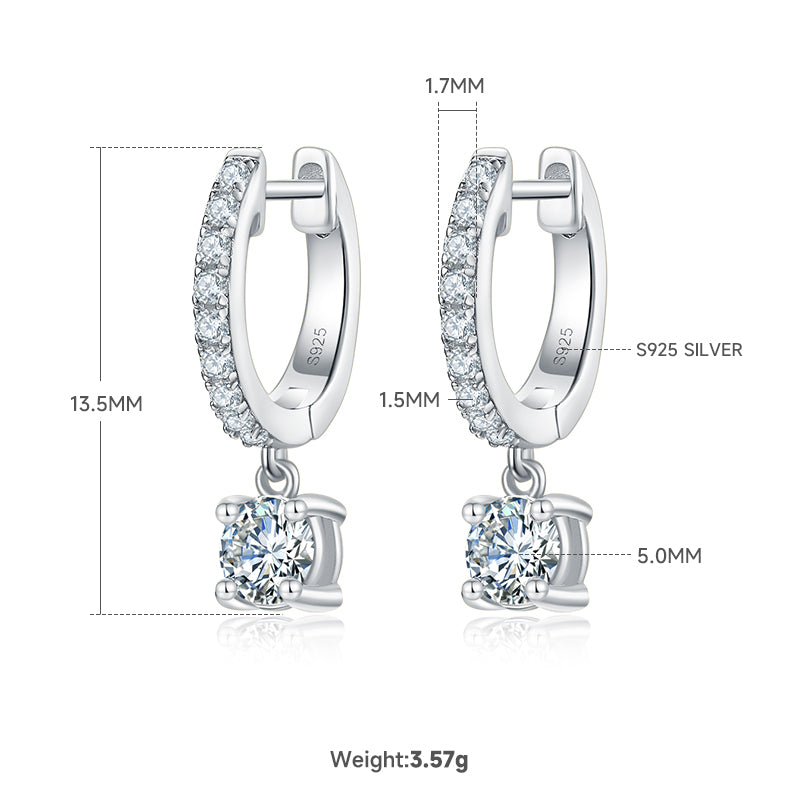 3g S925 Sterling Silver Moissanite Dangle Hoop Earrings  5mm Drop With Pave Hoop & GRA Certificate, Platinum Plated Jewelry Gift Box Set For Women
