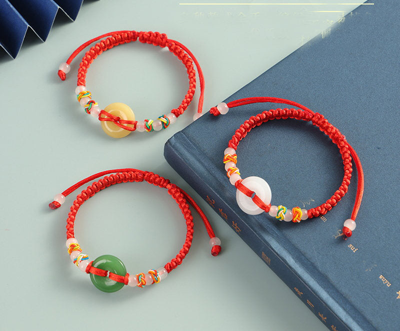 Creative New Red Rope Bracelet Men's And Women's Imitation Jade Safety Buckle Hand-woven Couple Bracelet Jewelry Stall Supply