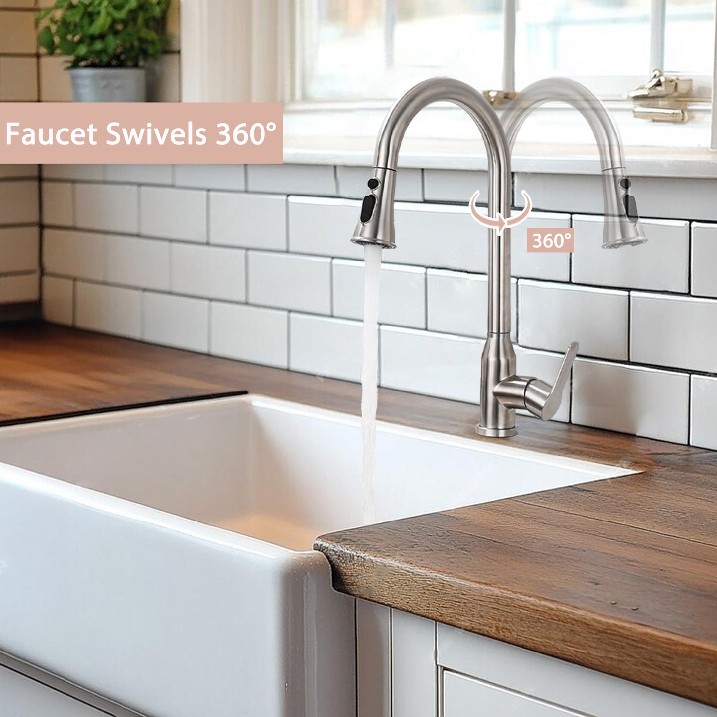 High Single Handle Stainless Steel Brushed Nickle Kitchen Faucets With Pull Down Sprayer