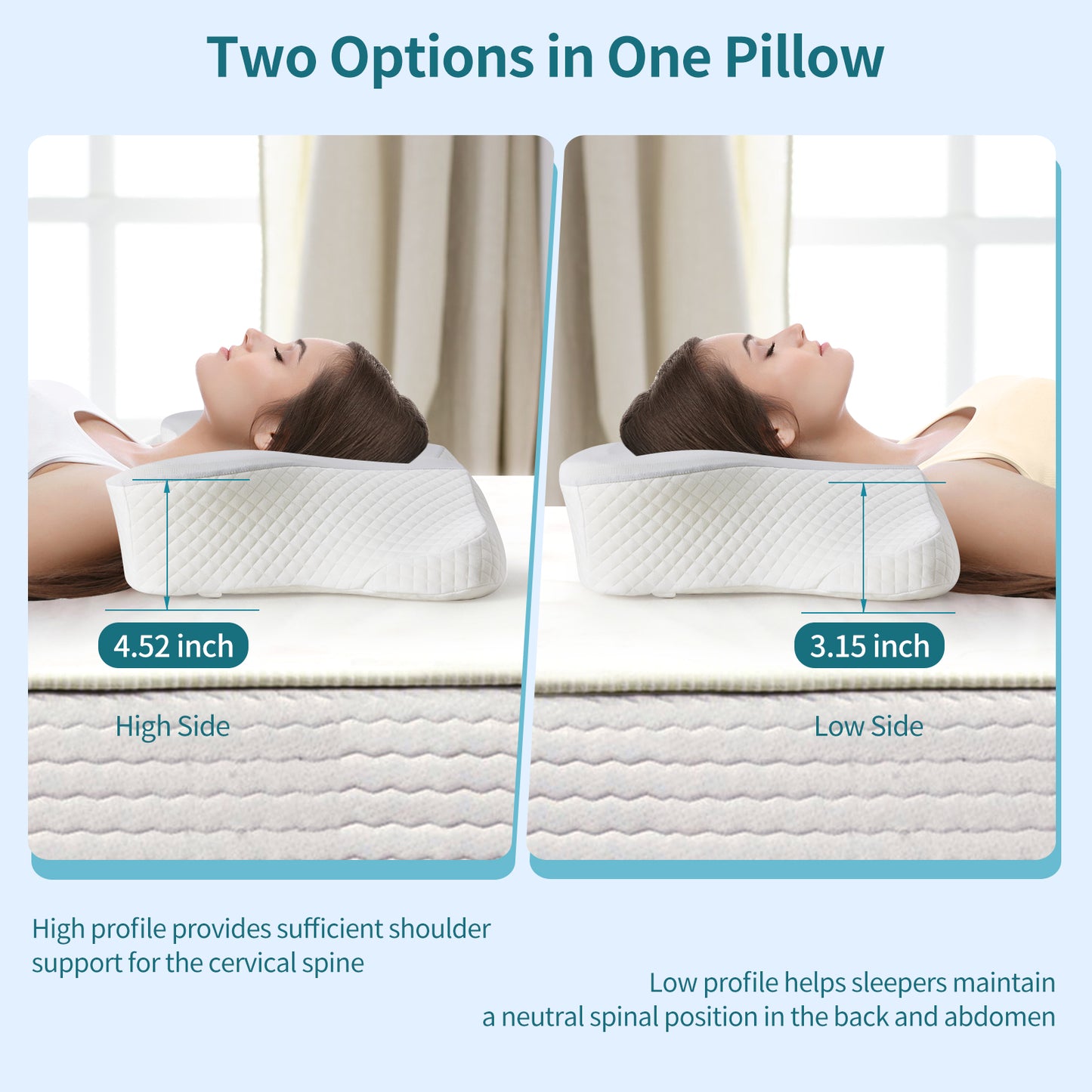 2 Pack Memory Foam Pillow, A Cooling Type Sleep Pillow Designed To Provide Neck Support When Lying On One's Side