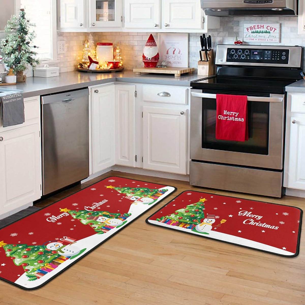 Christmas Strip Kitchen Pad Household Wear-resistant Stain-resistant Easy To Care