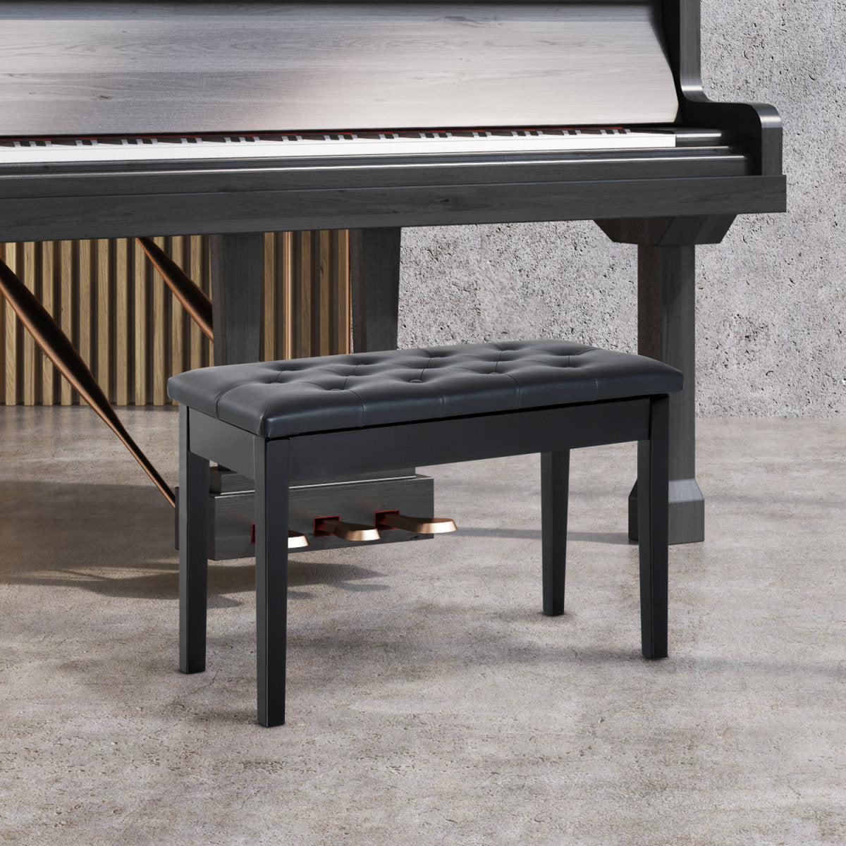 PU Leather Upholstered Piano Stool Makeup Stool Bench Dressing Table Seat With Storage 76x36x50cm, Black
