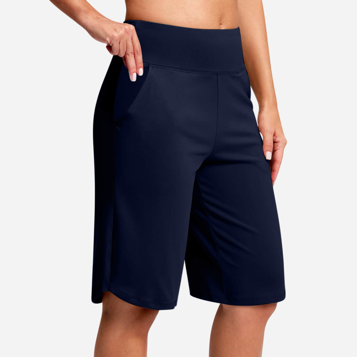 Solid-color Pocketed Tummy-control Workout Yoga Shorts