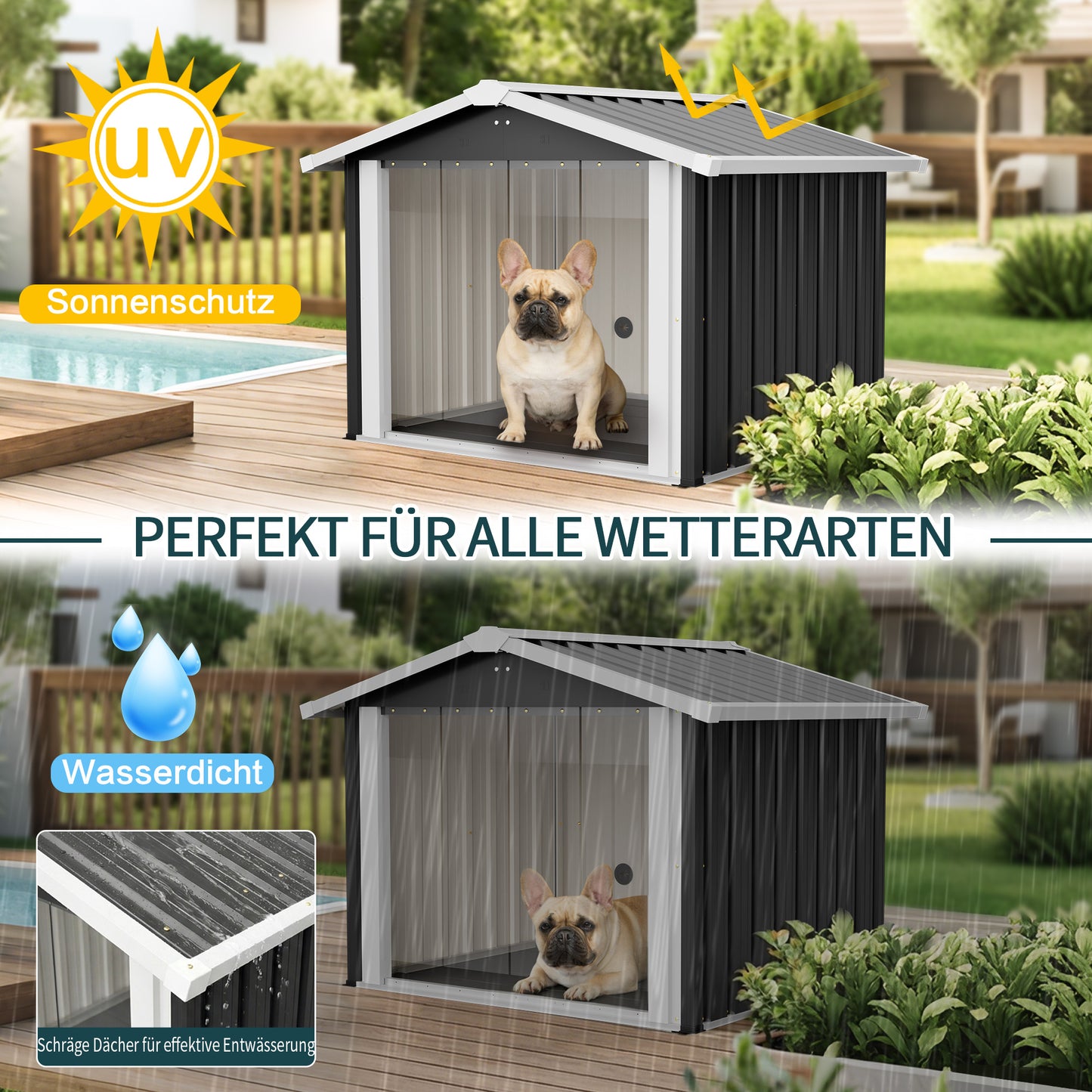 102x91x84cm Outdoor Dog House, Large Waterproof Pet House With Slanted Roof For Drainage, UV Protection & Ventilation, Weather Resistant Plastic Dog Kennel For  Patio Camping  Grey