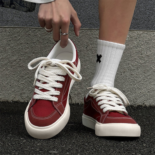 Men's Canvas Shoes, Versatile Classic Trendy Sneakers, Korean Style Lace-Up Flat Casual Skate Shoes For Students