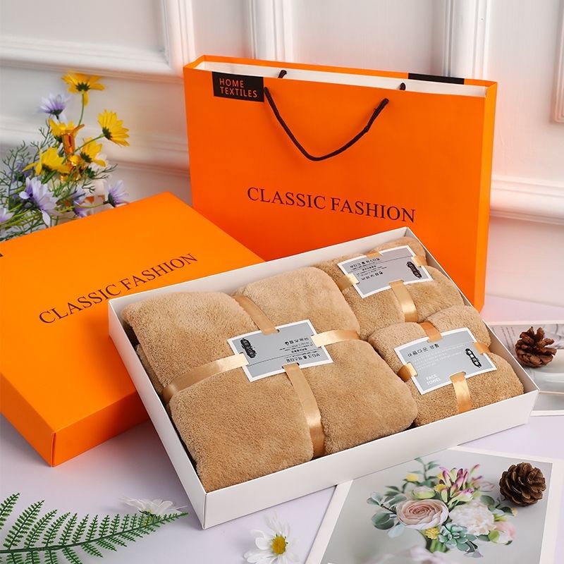 Coral Fleece Bath Towel 3-Piece Set Gift Box Set