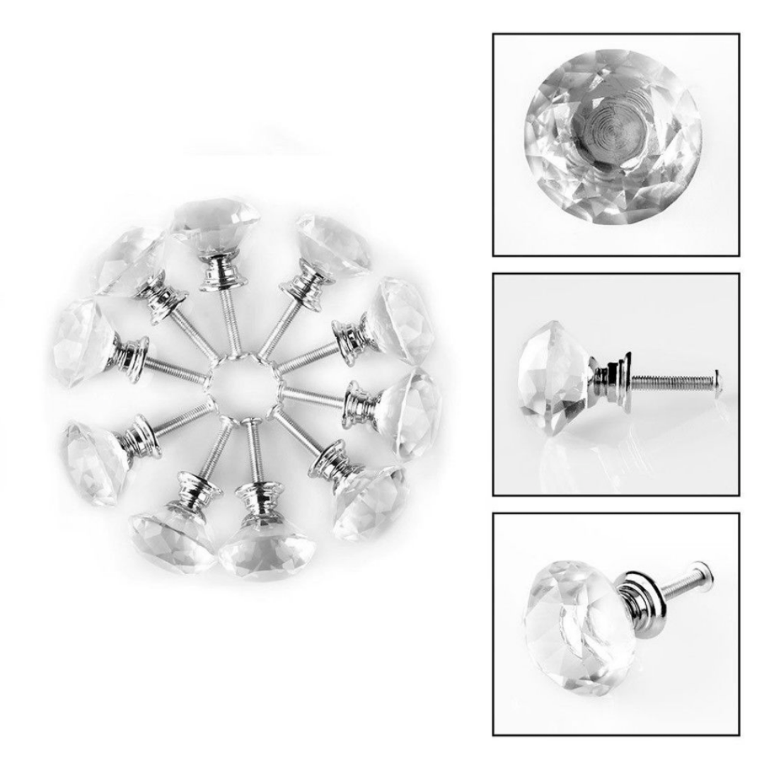 Crystal Clear Knob Diamond Glass Drawer Wardrobe Kitchen Cupboard Cabinet Handle