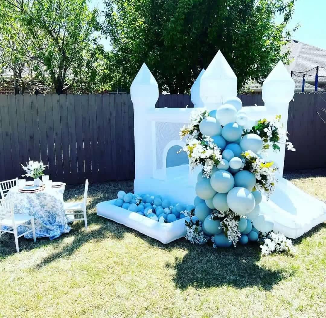 White Bounce House, Castle Theme Kids Inflatable Trampoline With UL Blower, Durable And Easy To Set Up, Safe And Fun For Active Kids--Selling On Amazon Is Prohibited
