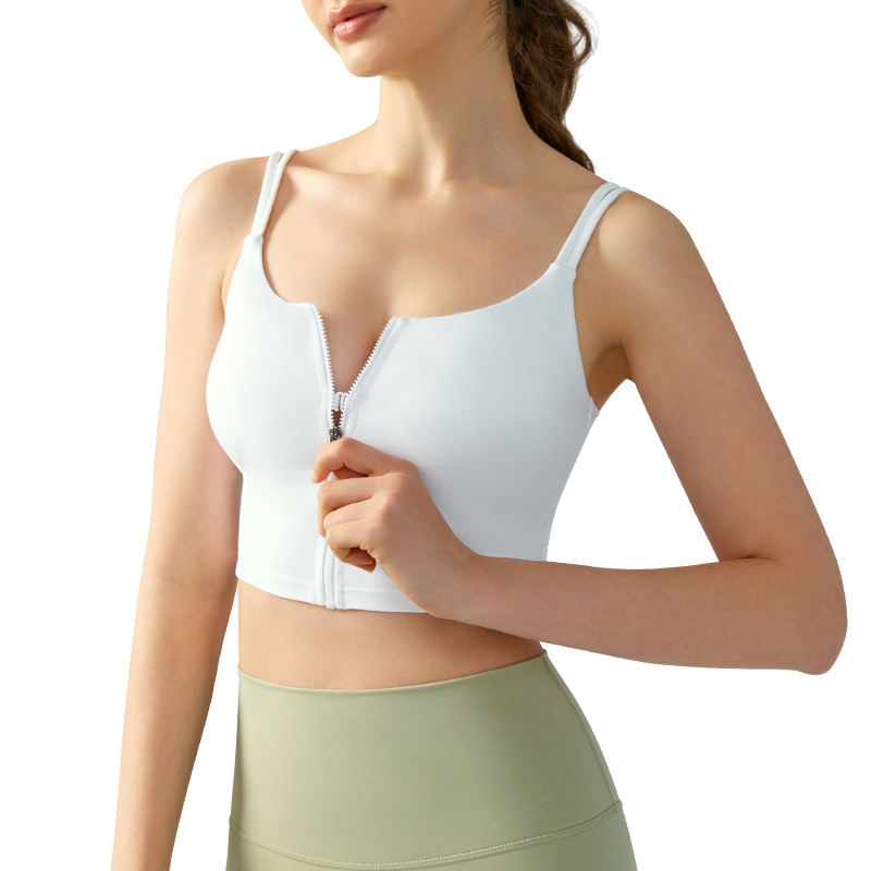 Women's Running Fitness Sports Double-shoulder Strap Front Zipper Yoga Vest Top Bra