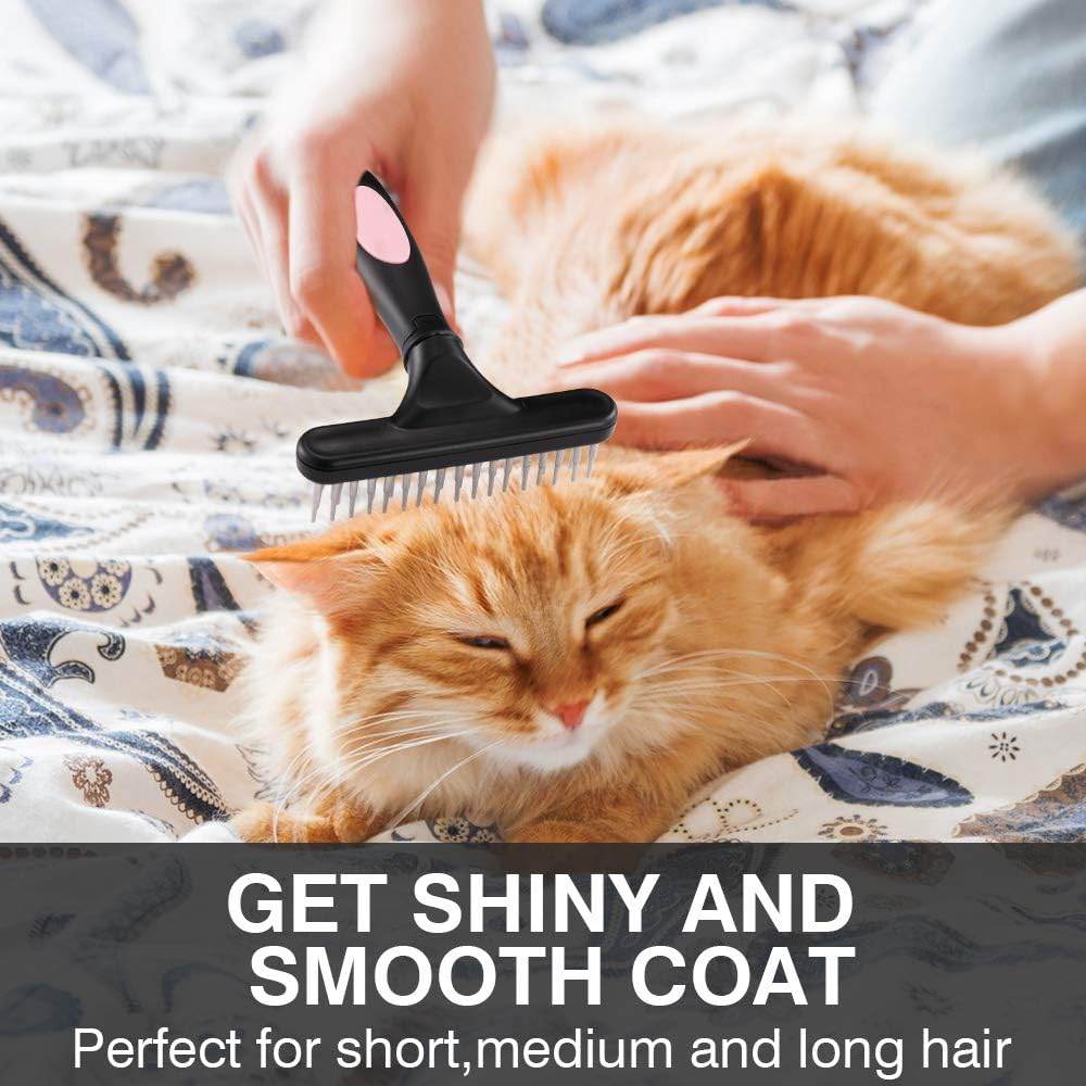 Pet Grooming Rake Double Row Pins Shedding And Dematting Undercoat Rake Comb For Dogs And Cats Safe Grooming Deshedding Brush Comb Out Mats Tangles Easily