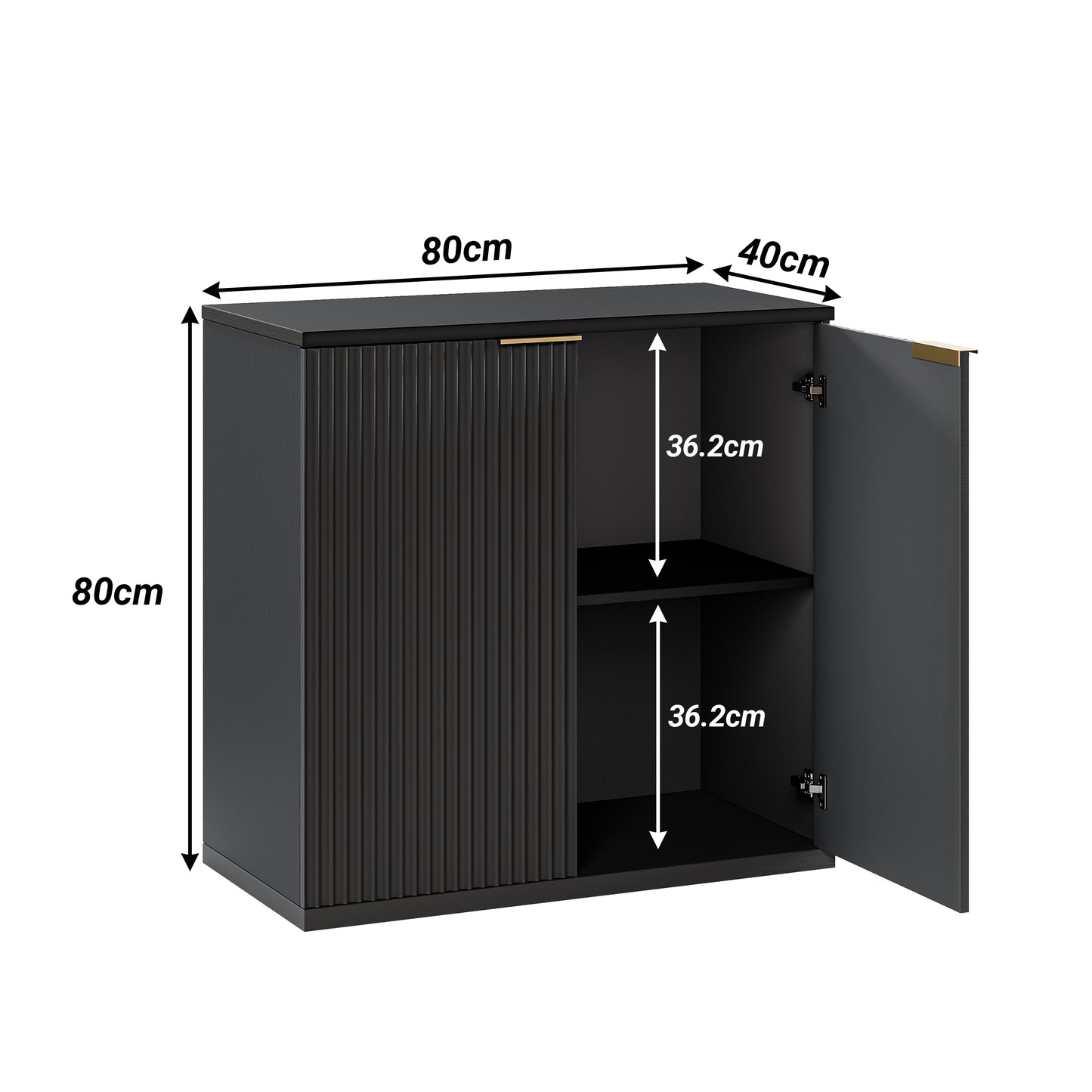 Modern Storage Cabinet With Pleated Front And Metal Handle, Multifunctional Sideboard Cabinet For Living Room & Bedroom, Natural Light Wood Decor, Black, 60x30x70 Cm