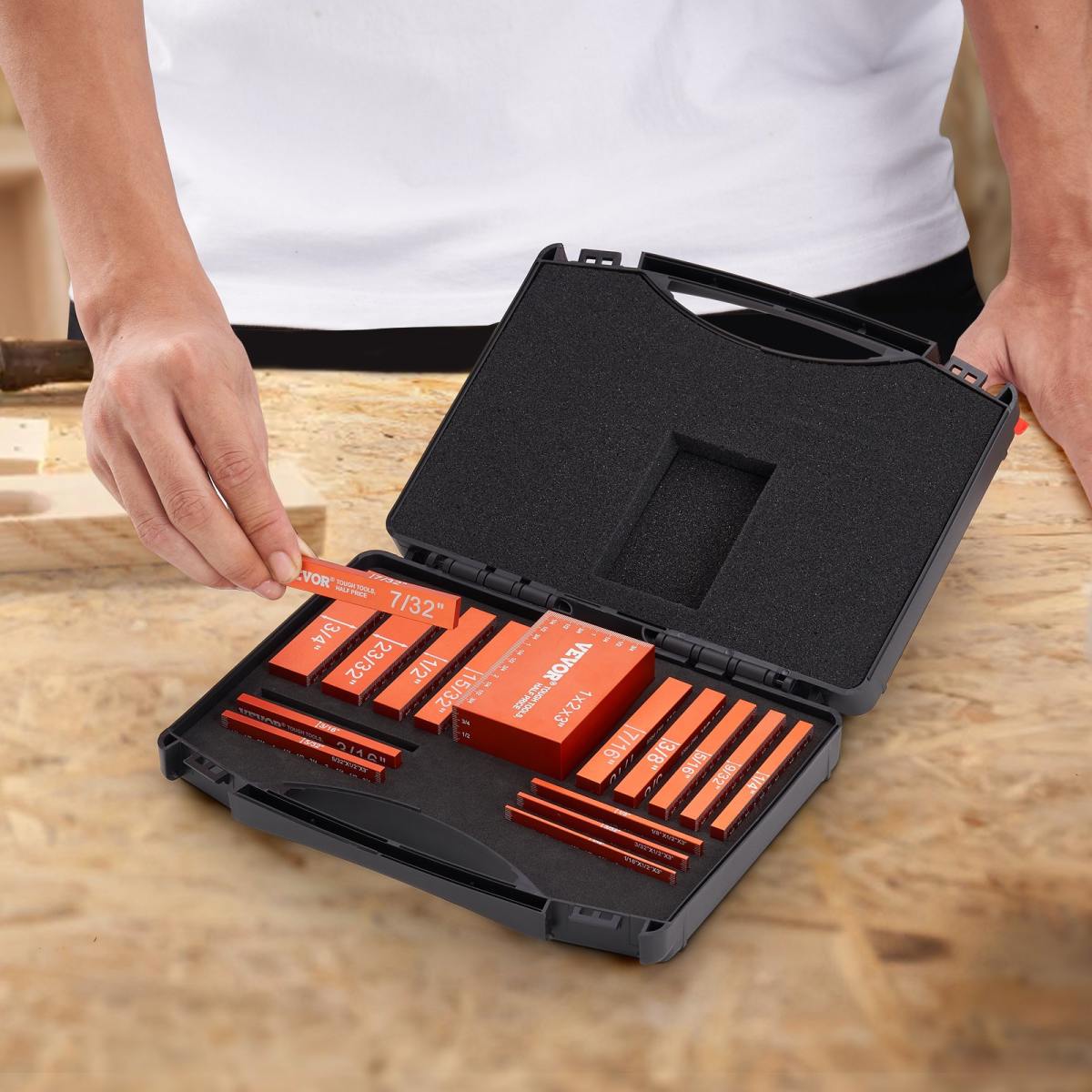 Setup Blocks Woodworking Tools, 16-Piece, Precision Height Gauge Block Set, With Clearly Laser Engraved Size Markings And Storage Case, Aluminum Setup Bars For Router And Table Saw Accessories