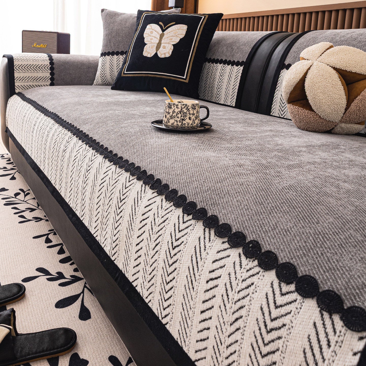 New Lightweight Luxury Straight-edged Chenille Sofa Cushionsingle Piece