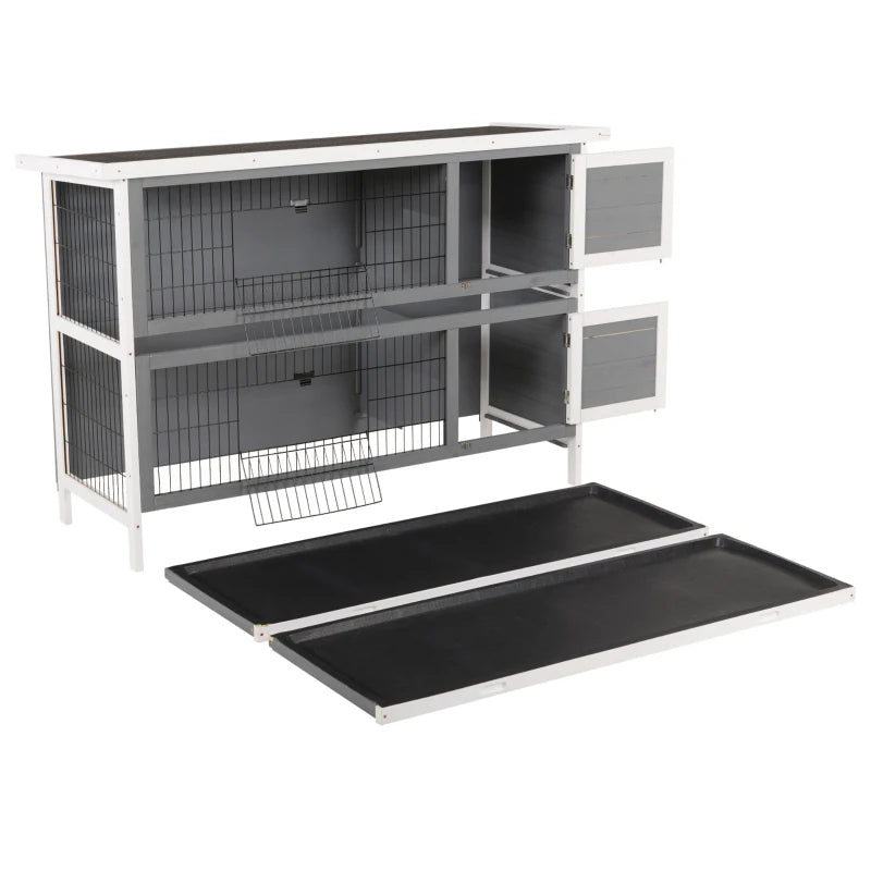 PawHut 54 2-Story Large Rabbit Hutch Bunny Cage Wooden Pet House Small Animal Habitat With Lockable Doors, No Leak Tray And Waterproof Roof For Rabbits, Chickens, Ducks, Outdoor Indoor Dark Gray