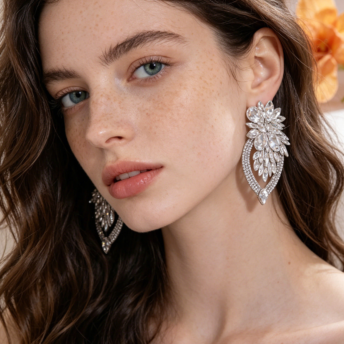 Elegant Long Crystal Dangle Earrings - High-End Fashion Drop Earrings, Perfect For Dinner Stage Photoshoot Aesthetic Outfits