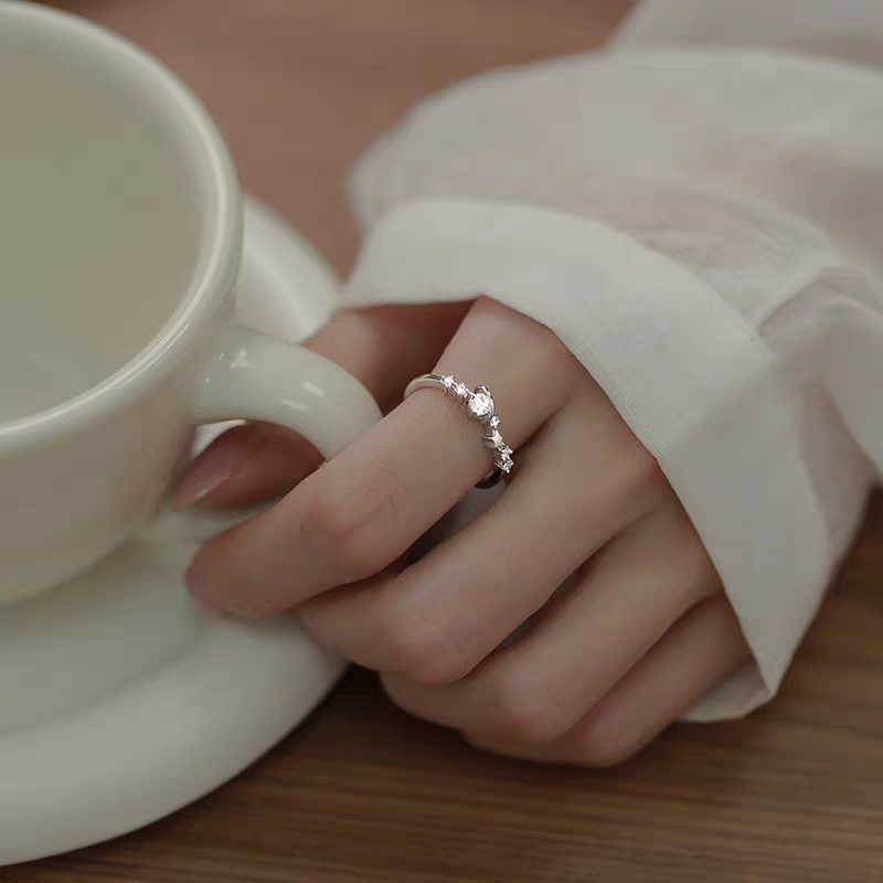 1 Piece 999 Sterling Silver Saturn & Star CZ Ring, Delicate Celestial Style, For Daily Wear & Valentine's Gifts