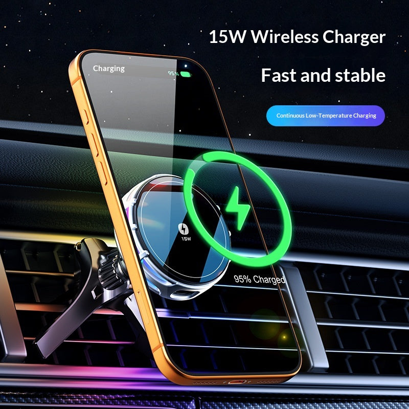 15W Wireless Charging Magnetic Car Phone Mount With Mirror Finish For Cars