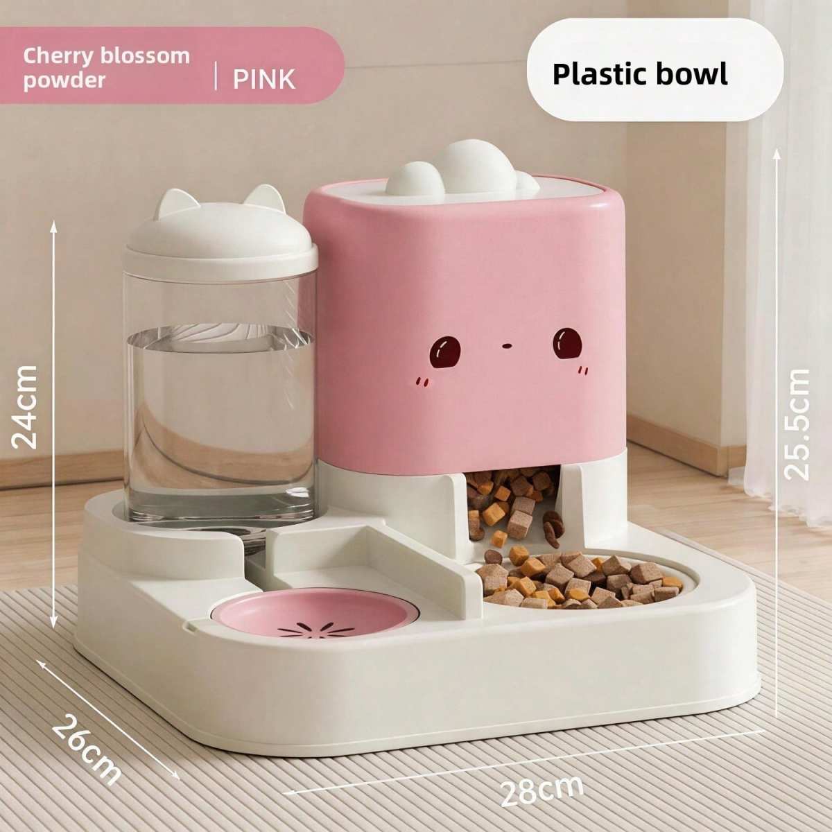 2 In 1 Automatic Pet Feeder And Water Dispenser, Large Capacity 2300ML Feeder & 1000ML Water Bowl, Gravity Refill Anti Spill Stable Pet Food Water Bowl For Cats Dogs, Yellow Pink Green Available