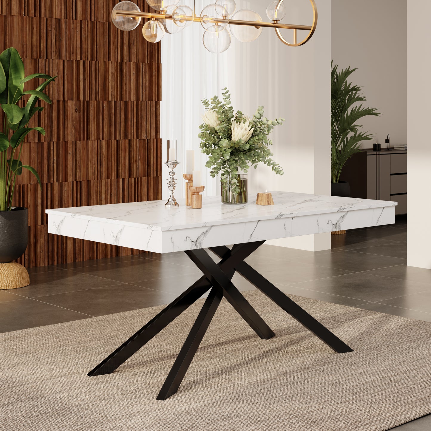 Extendable Dining Table, 140 180x80 Cm, Suitable For 6-8 People, Right Shape, Thickened Table Top, Metal Legs, Simple Style, Table For Dining Room, Kitchen, Living Room, White