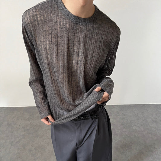 Korean Version Of Simple Hollow Pit Long Sleeve Knitted Top