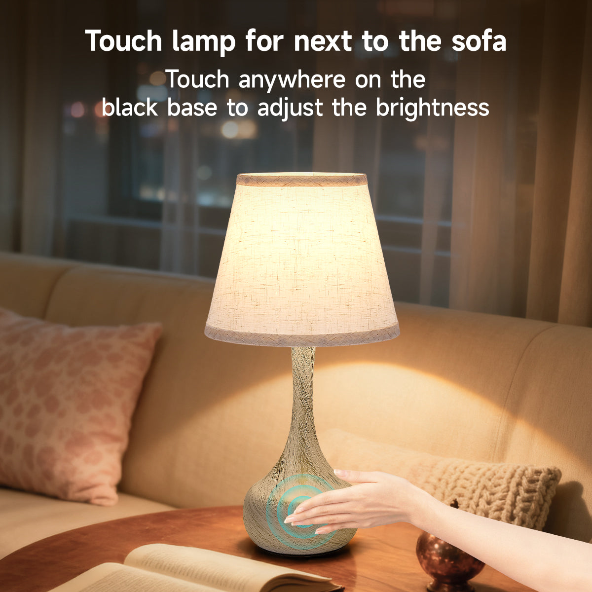 Touch Bedside Lamp Set Of 2, Farmhouse 3-Way Dimmable Table Lamps For Nightstand With Fabric Shade, Desk Lamp For Reading, Bedroom, Livingroom, Office