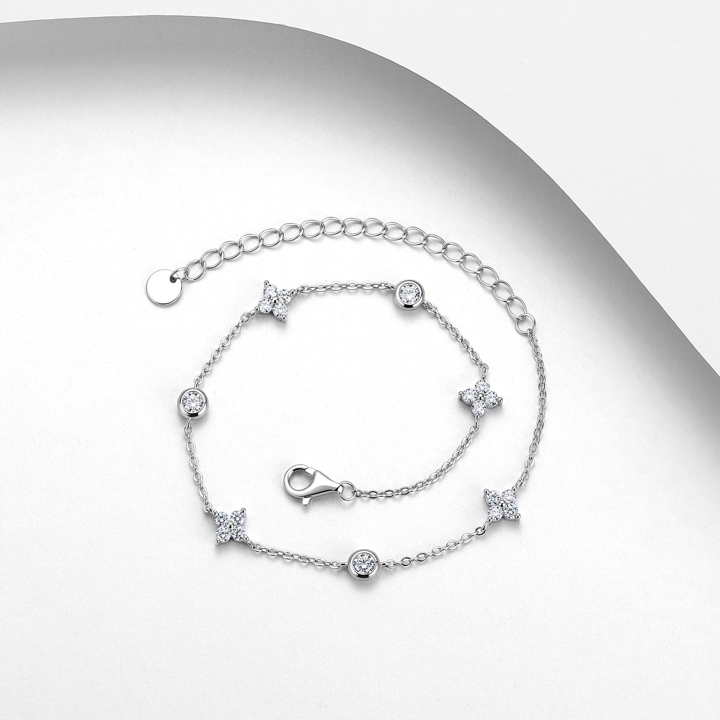 S925 Sterling Silver Moissanite Station Bracelet, D-VVS1 Adjustable  Chain, Platinum Plated 2.5g Women's Jewelry Gift Box Set
