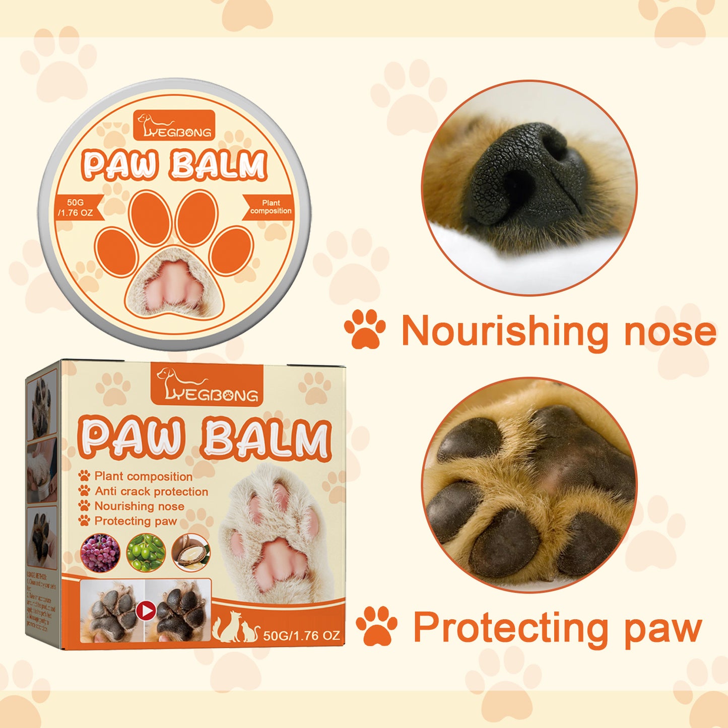 Yegbong Pet Moisturizing Paw Care Cream, Cats And Dogs Universal Moisturizing Feet Soles Meat Pad Cracked Care Cream