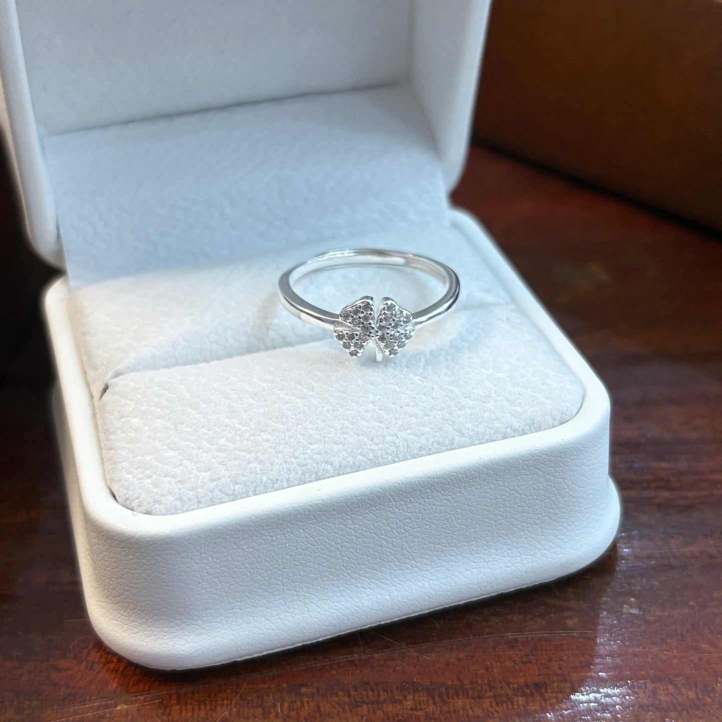 1pc 999 Sterling Silver Zircon Clover Open Ring, Sweet & Elegant Style, Perfect For Daily Wear & Valentine's Day Gift