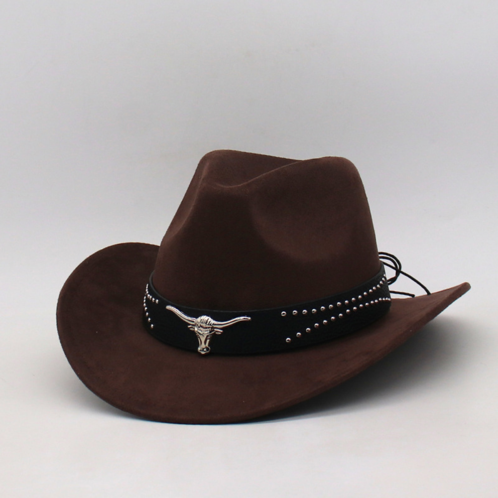 Retro Western Cowboy Hat With Horn Decorative Buckles - Leather Cap For Parents And Children - Outdoor Prairie Photography Hat - Knight's Cap