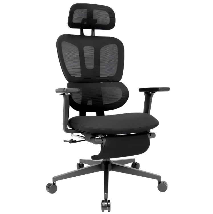 Ergonomic Office Chair With Footrest, High-back Computer Chair With Dynamic Lumbar Support, 2D Headrest & 4D Armrests, Sponge Cushion & Mesh Back, Home Office Chair For Adults, Black.