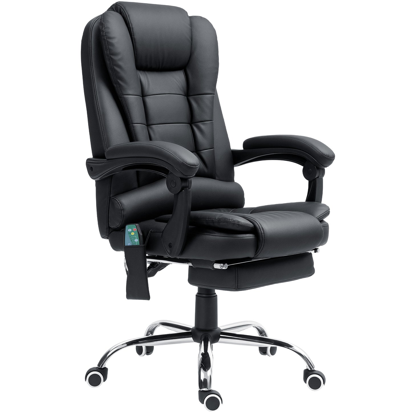 Vinsetto Office Chair With 6 Point Massage And Back Heat, PU Desk Chair With Footrest Adjustable Height And Swivel Wheels, Back Reclining, Black