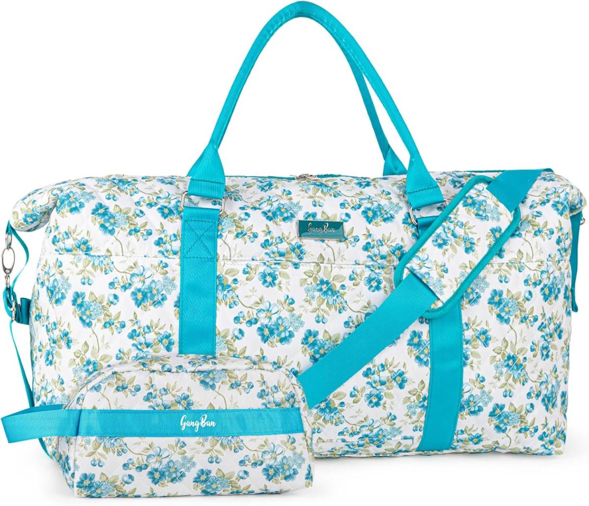 Women's Travel Bag With Toiletry Pouch  Carry-on Overnight & Weekend Bag For Travel, Yoga, And Gym  White Floral Design