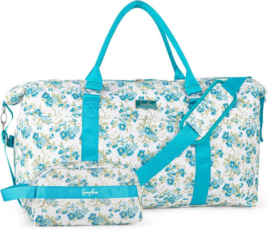 Women's Travel Bag With Toiletry Pouch  Carry-on Overnight & Weekend Bag For Travel, Yoga, And Gym  White Floral Design