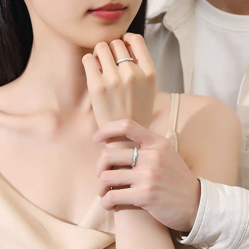 1 Pair 999 Sterling Silver Light-Year Luminous Enamel Couple Rings, Adjustable Promise Rings, Ideal Valentine's Day Gift For Lovers