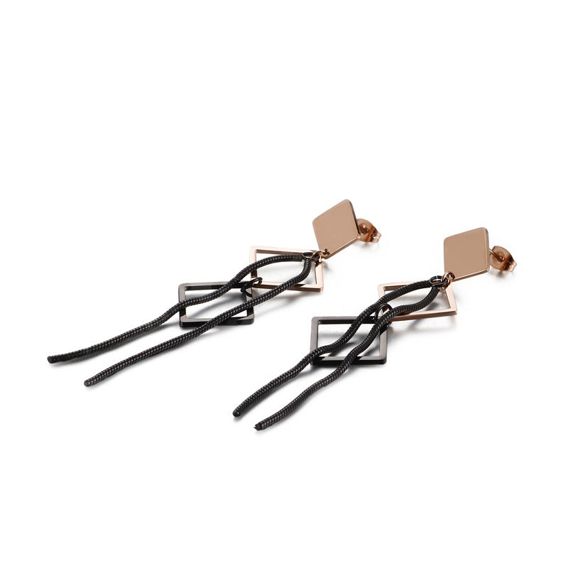 Korean-style Fashionable And Elegant Geometric Titanium Steel Earrings For Women