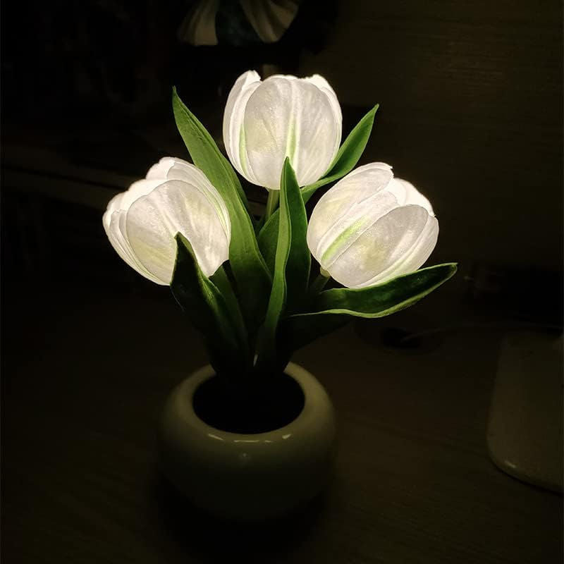 LED Simulated Tulip Night Light String For Vases, Three-headed Tulip Decorative Pot Plant Atmosphere Lamp, Suitable For Birthday Gifts , Creates A Warm Atmosphere, Suitable For Bedrooms, Bedsid.