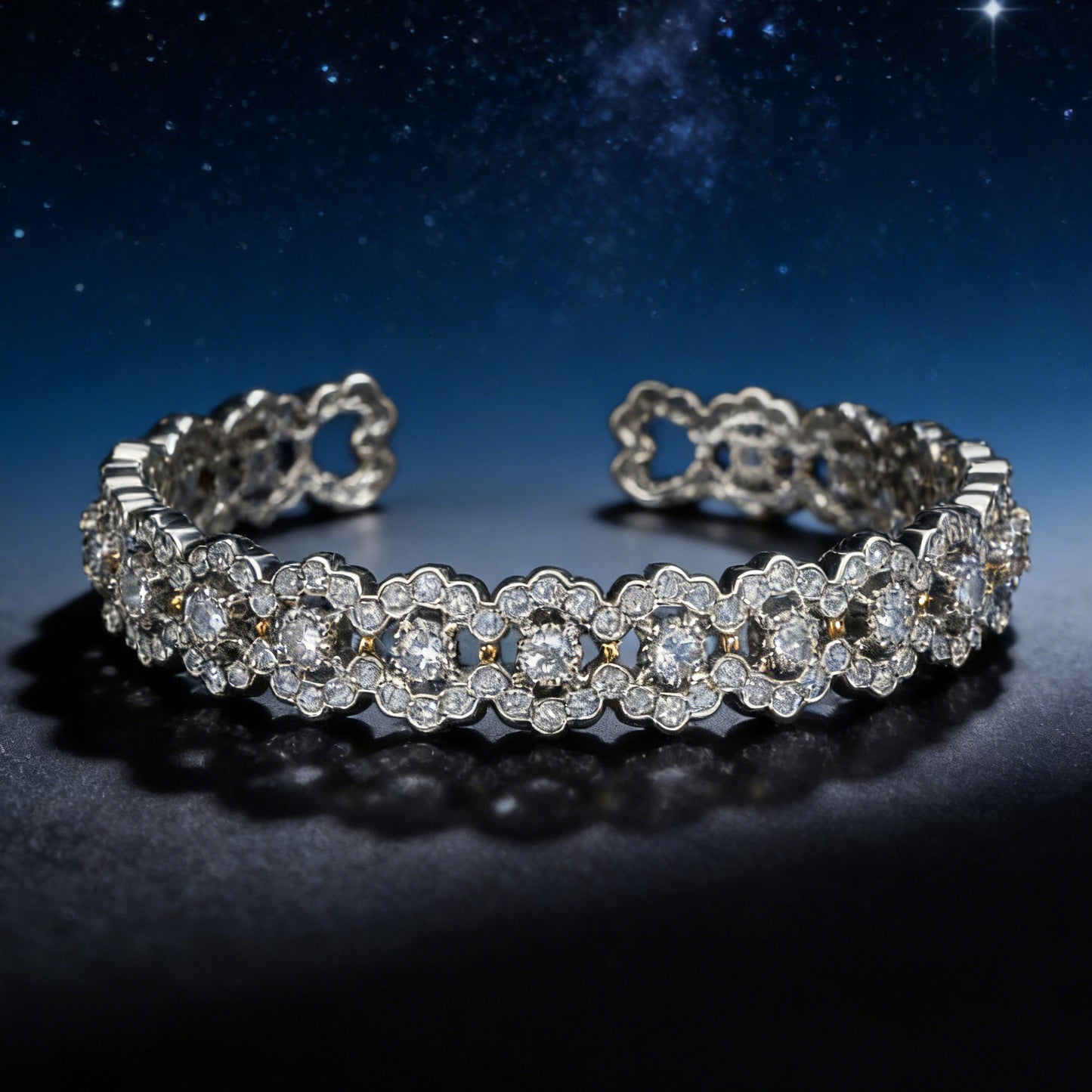 Luxury Full Diamond Open Cuff Bangle, Retro Hollow Out Design, Shiny Eye-catching Dinner Party Accessories, Fade Resistant