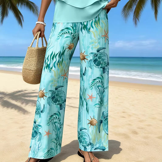 Digital-print Fashion Wide-leg Casual Pants For Island Vibes