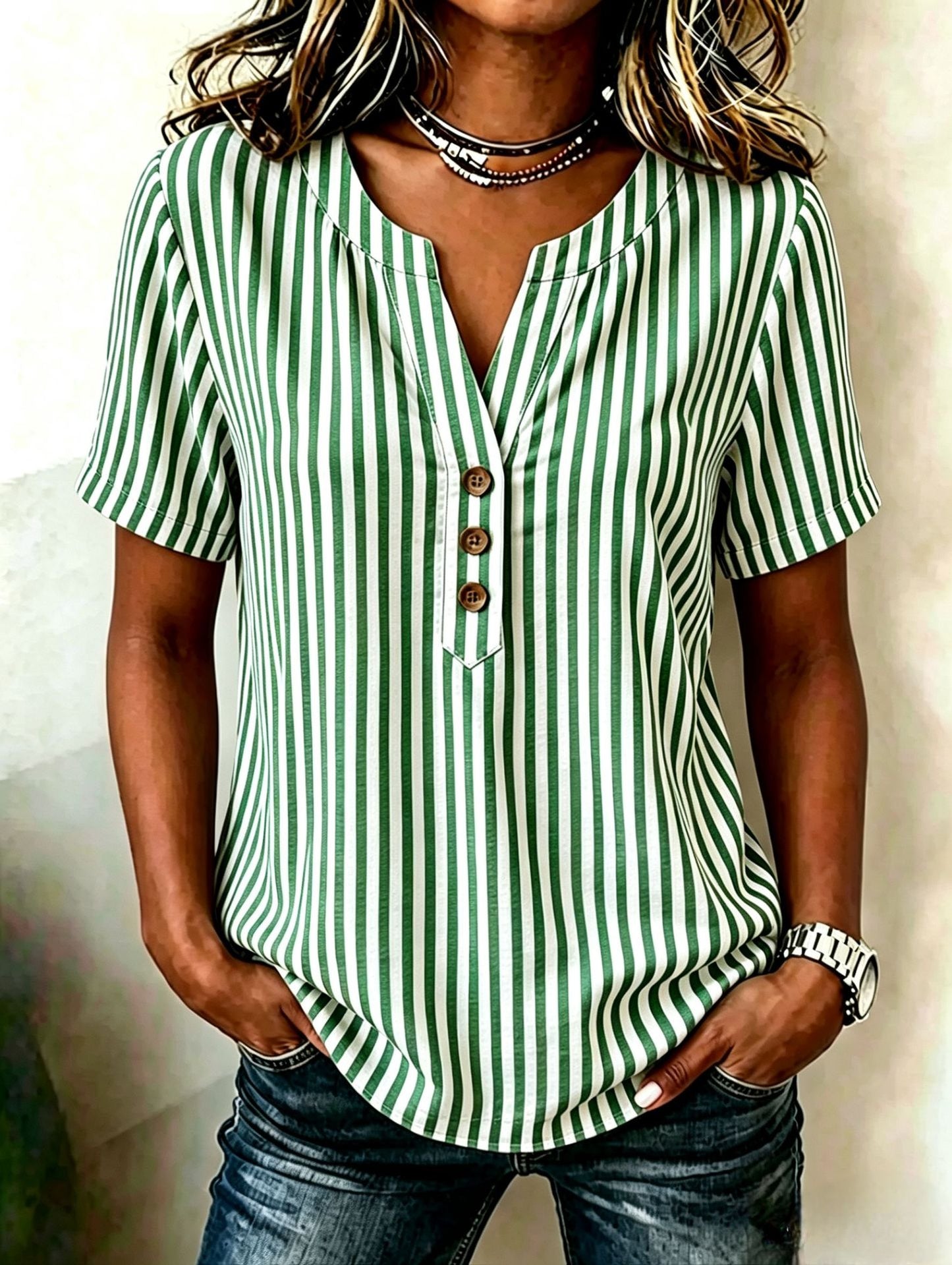 Simple And Chic Striped Short-sleeve Fashion Shirt