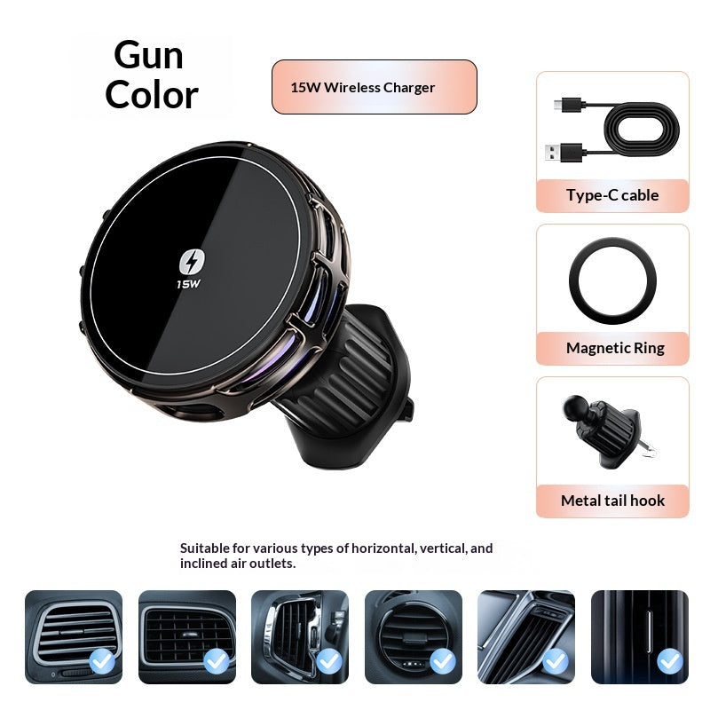 15W Wireless Charging Magnetic Car Phone Mount With Mirror Finish For Cars