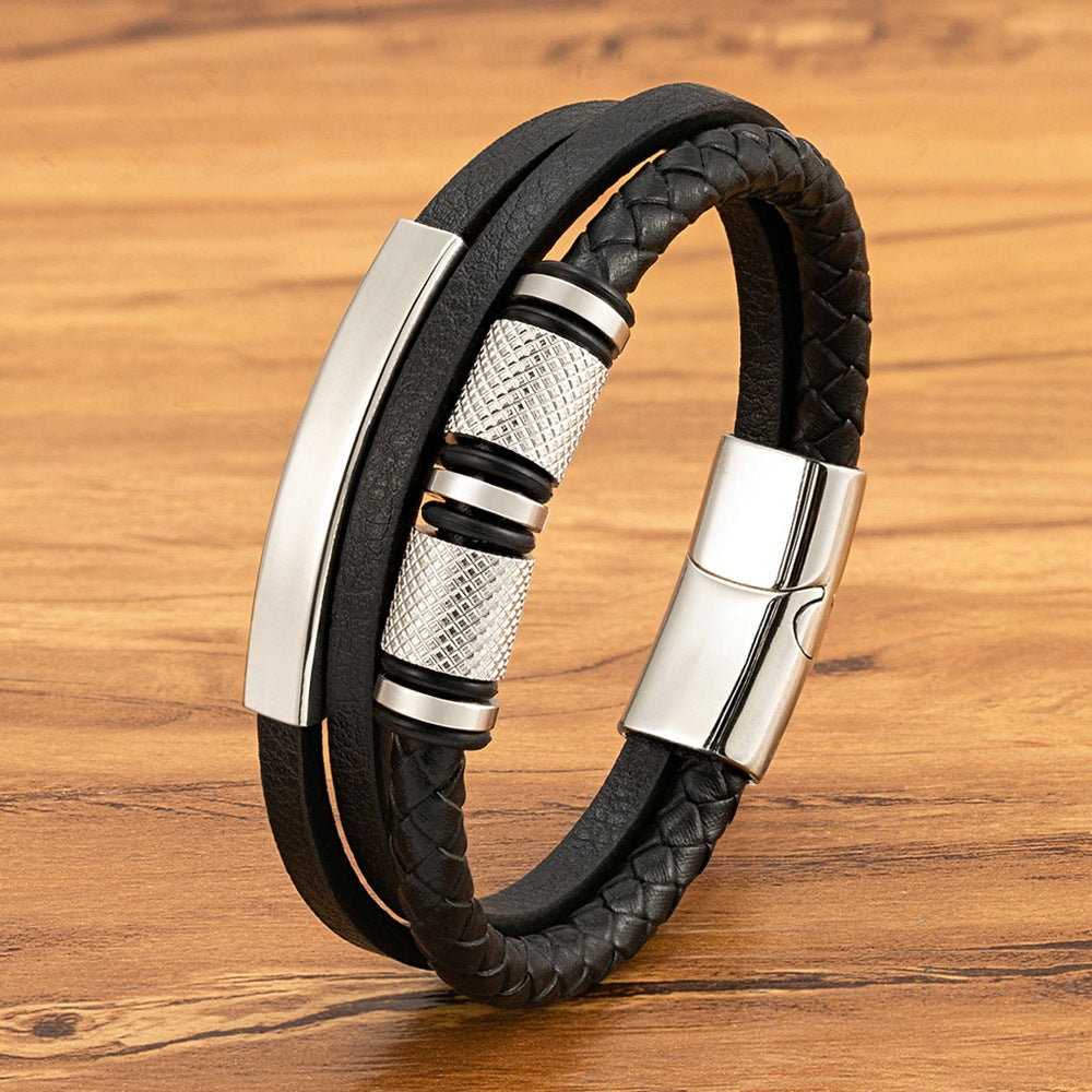 Fashionable Multi-layer Braided Leather Bracelet With Accessories